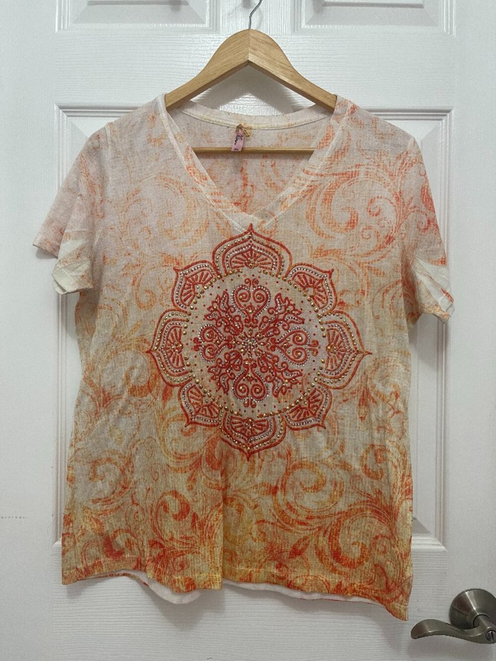 Kiara Boho Red & Yellow Floral Print Blouse Top-XL